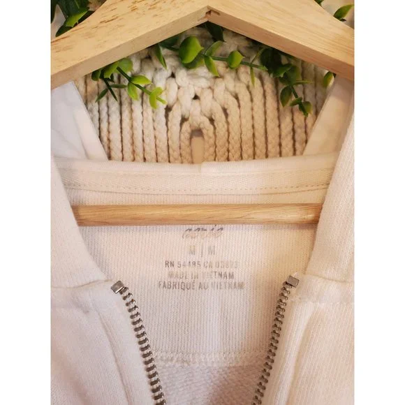 Aerie Cropped Quarter Zip Ombre Long Sleeve Raw Hem Relaxed Hoodie, Size Medium - Picture 5 of 6